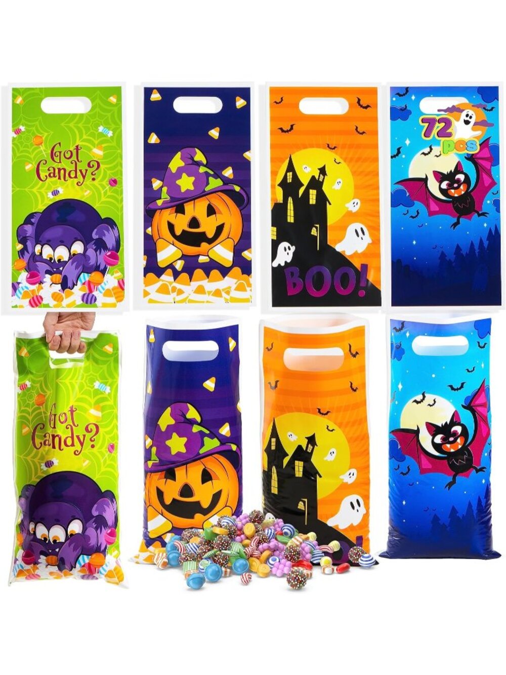 🎃72 PCS Halloween Trick or Treat Bags, Halloween Goodie Candy Bags Goody Bag